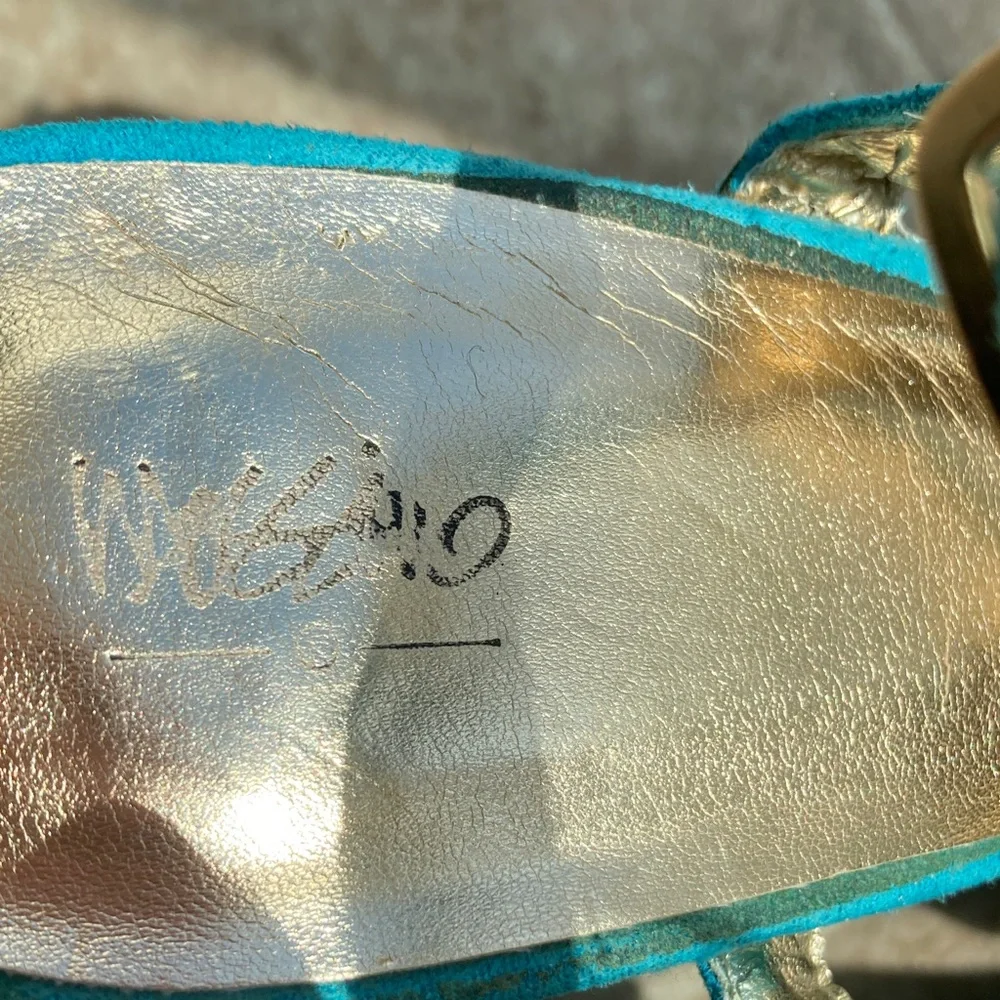 Mossino Turquoise Suede Platform Sandals Heels Size 8 - Picture 3 of 16